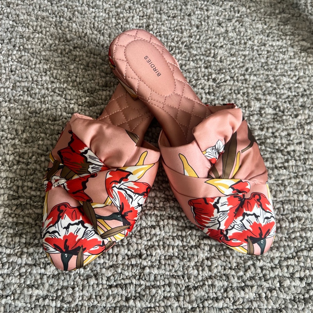 Birdies Pink Floral Twist-Front Flats